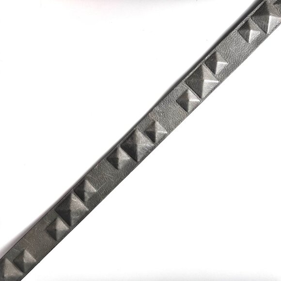 RONALD PINEAU Studded Gray Leather Belt with Snap Closure, Made in France - Picture 1 of 9